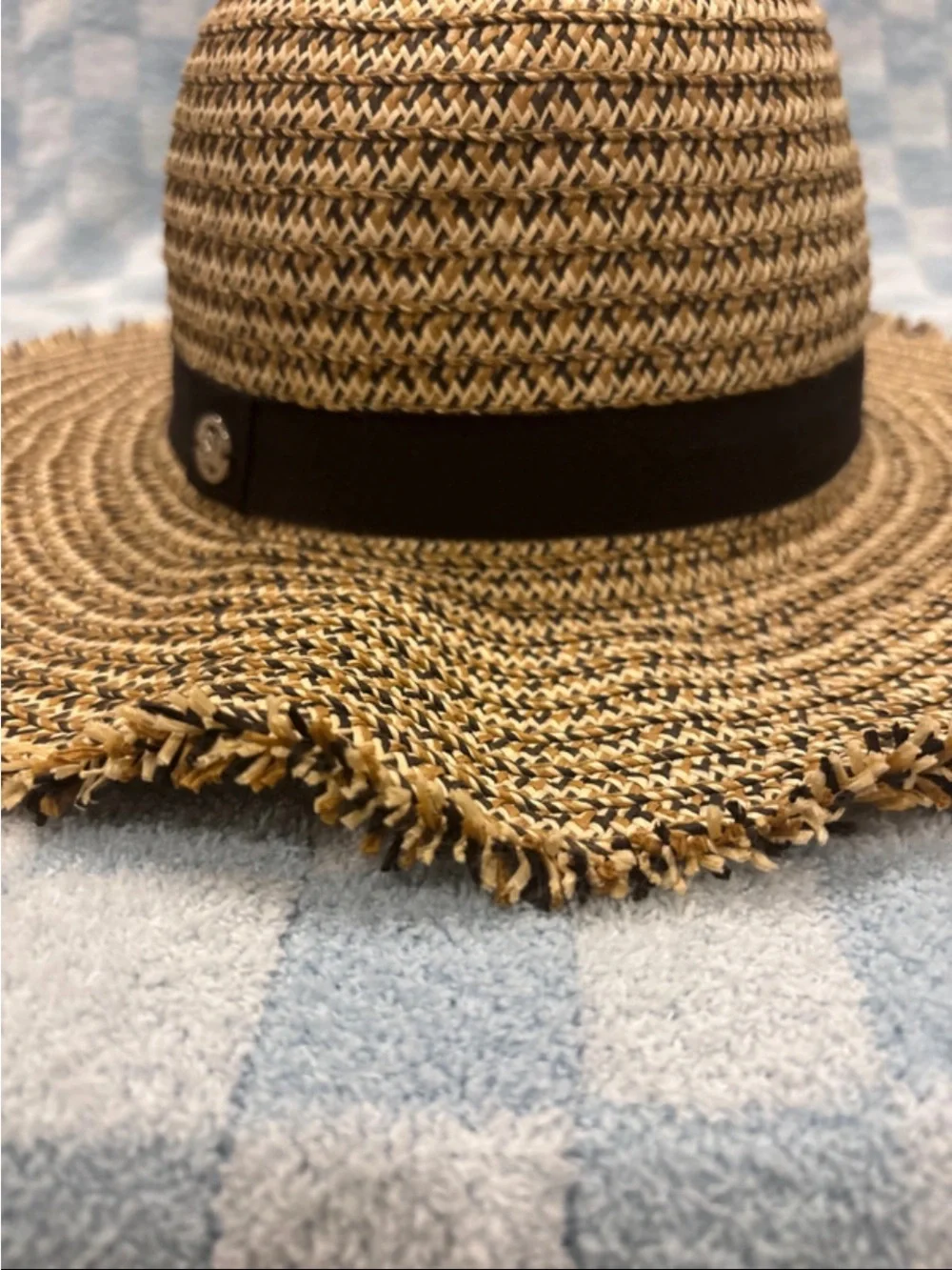 Steve Madden Two-Tone Straw Sun Hat with Black Band